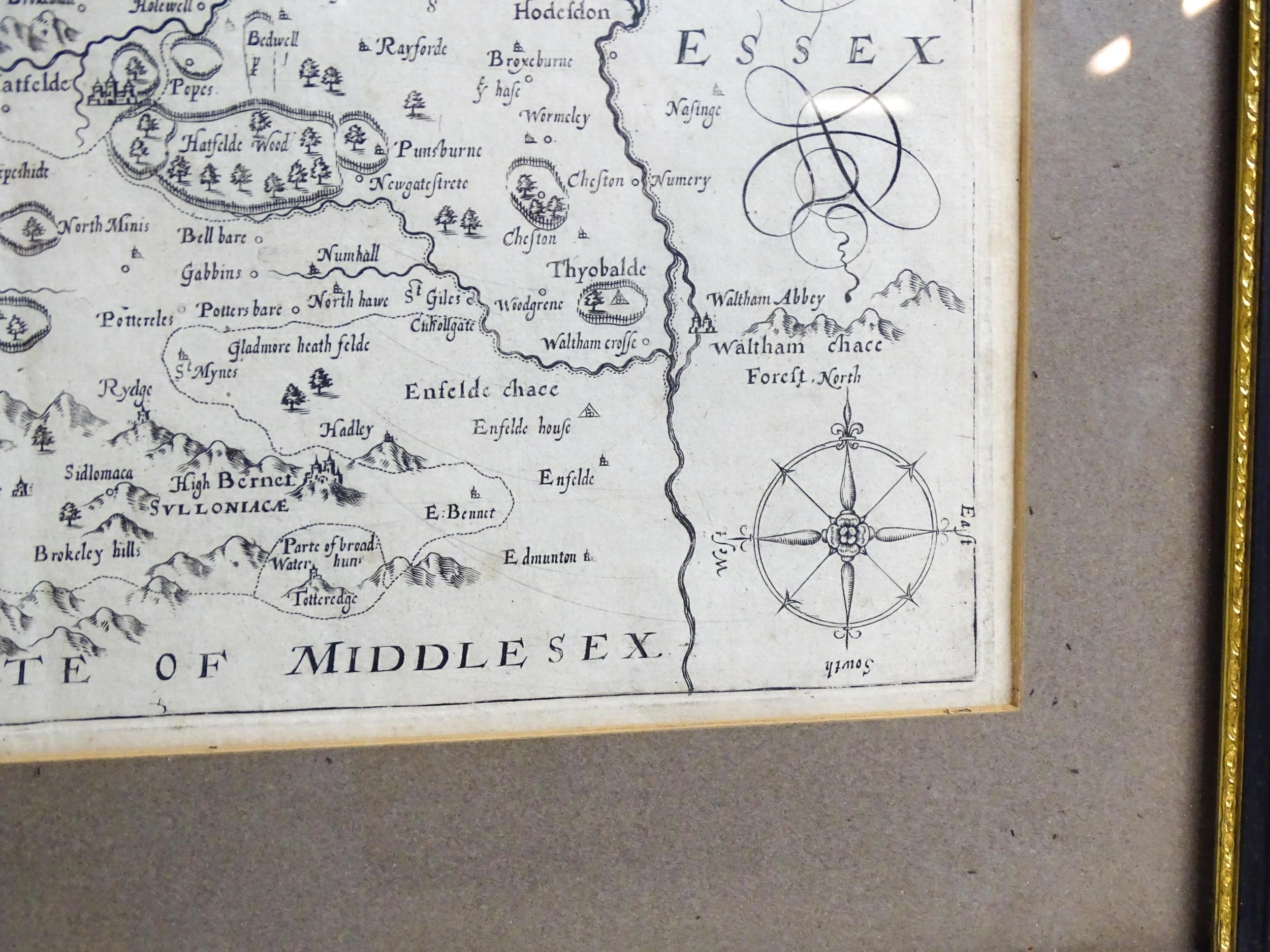 Map: A 16thC map of Hertfordshire (Hertfordiae Comitatus) after William Kip (act. 1598-1635), from - Bild 5 aus 7