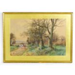 Henry Charles Fox (1855-1929), Watercolour, A wooded country lane with horses. Signed and dated 1919