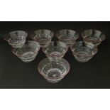 Salviati & Co. Glassware: Eight Venetian glass bowls with pink detail to rims. Approx. 4 1/4"