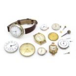 Assorted wristwatch movements, parts, etc. To include dials signed Silvana, Roamer, Tracer, Cyma,