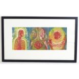 20th century, Mixed media print, A triptych, Three figures. Each approx. 7 3/4" x 6 1/4" Please Note