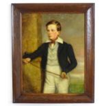 19th century, Oil on board, A portrait of a young boy with a riding crop. Approx. 22" x 17" Please