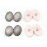 A pair of pale pink shell carved cufflinks. Together cufflinks together with a pair of white metal