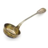 A German .800 silver fiddle and thread pattern large ladle marked A D Schellenberg. 14" long