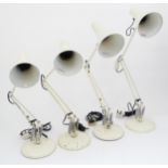 Four late 20thC Anglepoise table tamps, each with white finish and extending to approx 35" tall (