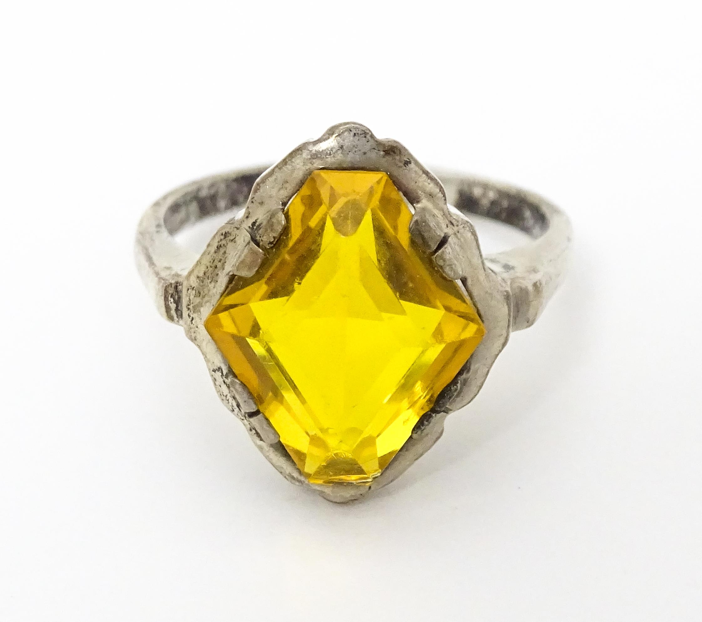 A Continental .835 silver ring set with citrine. Ring size approx. O Please Note - we do not make