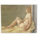 20th century, Oil on canvas, A seated female nude. Bears label verso ascribed Mr G. H. Bull / Ball /