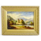 R. Bower, 19th century, A Scottish castle in a Highland landscape, with figures on the loch shore.