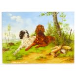 20th century, English school, Oil on board, A landscape scene with Spaniel gun dogs resting with the