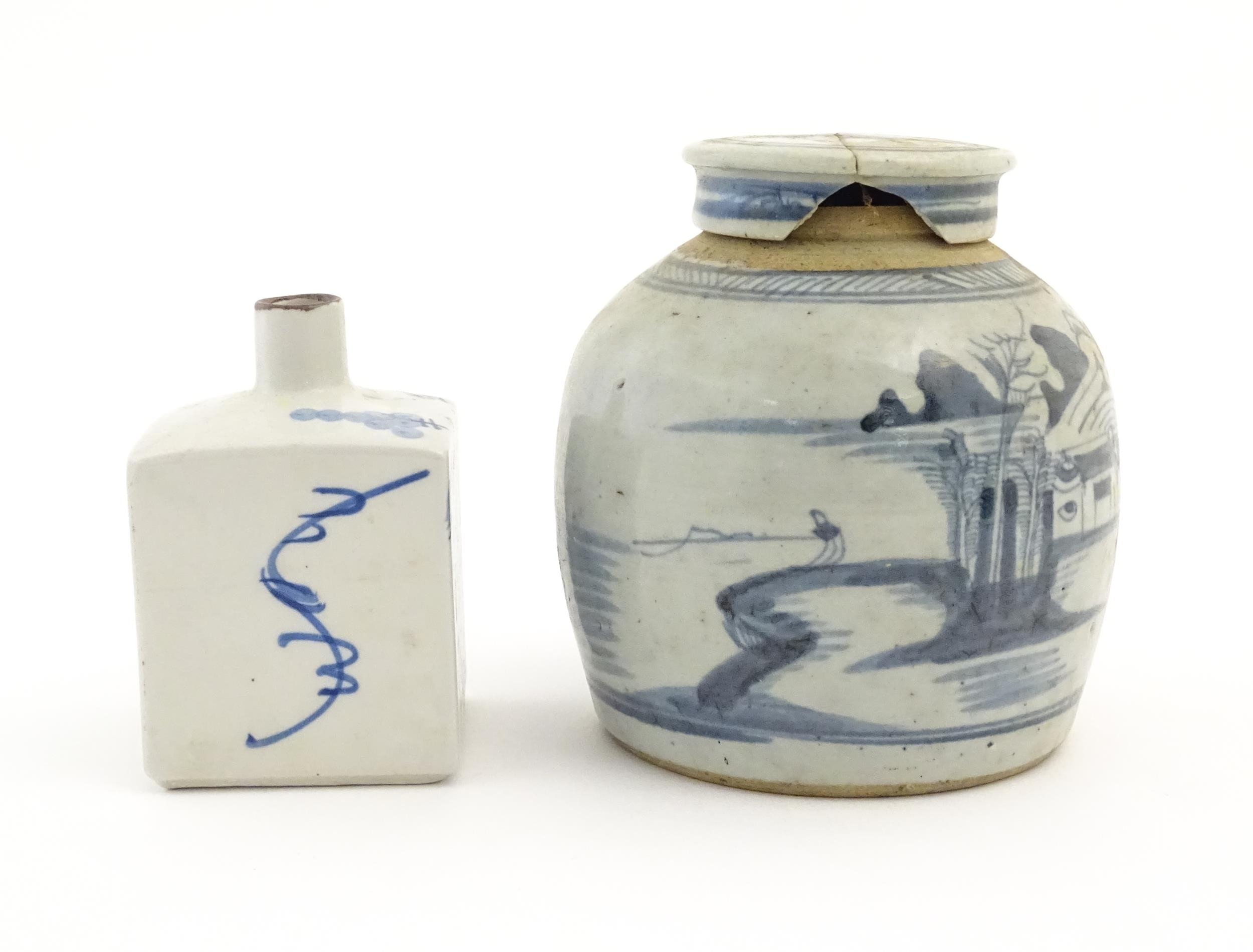 A Chinese blue and white ginger jar and cover with brushwork landscape decoration. Together with a - Image 3 of 7