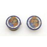 Two Wests Patent bachelors buttons with enamelled armorial detail. Approx 3/4" wide Please Note - we