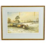 Josiah Wood Whymper (1813-1903), Watercolour, A winter landscape with sheep in the snow. Signed