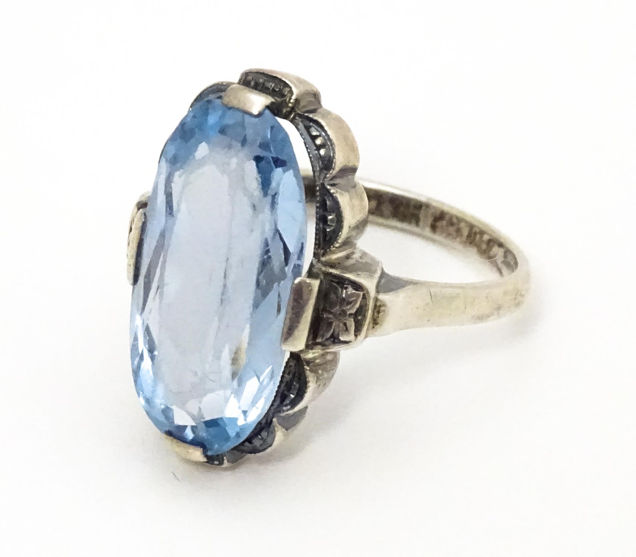 A Continental .830 silver ring set with aquamarine. Ring size approx. L 1/2 Please Note - we do - Image 2 of 6