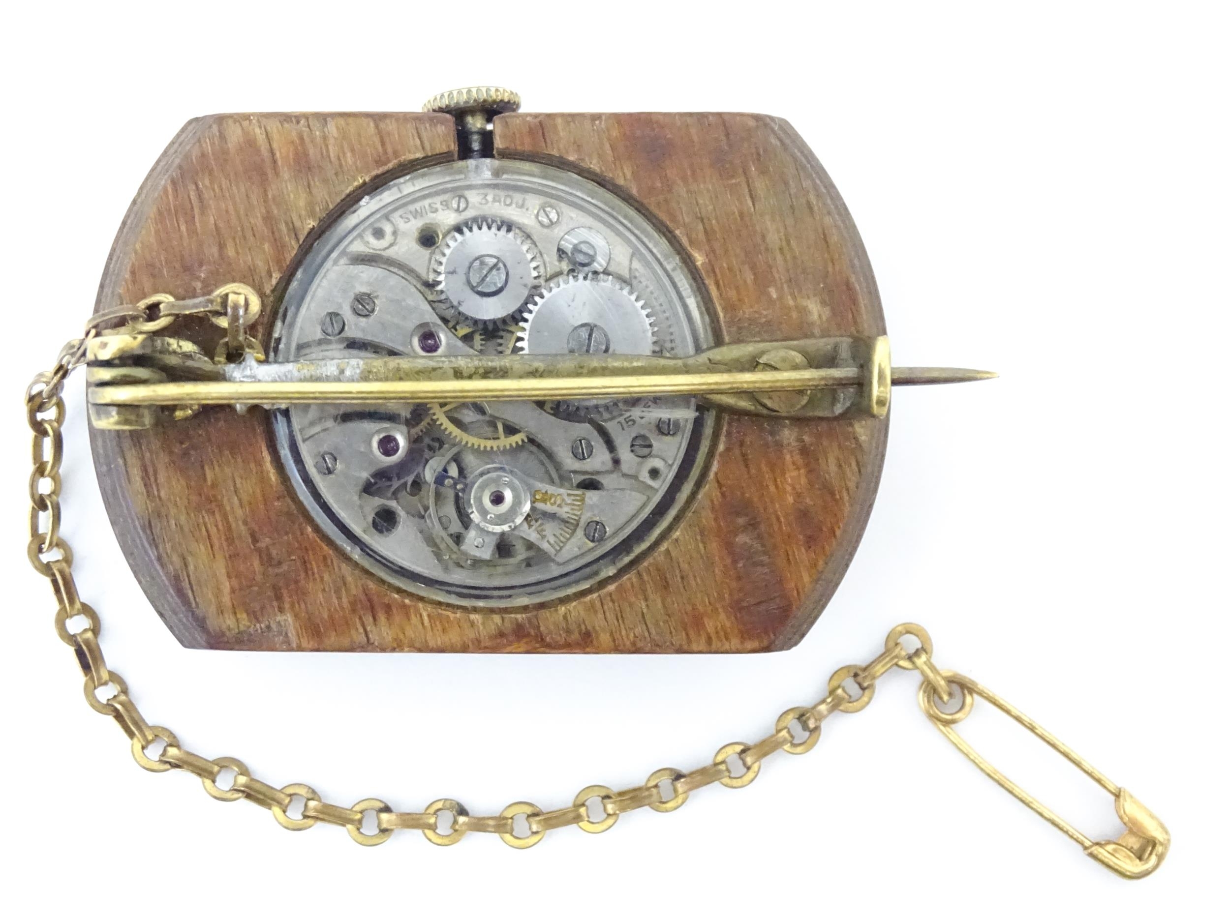 An unusual watch formed as a brooch, the Siro watch with 15 jewel movement mounted within a carved - Image 5 of 5
