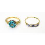 An 18ct gold ring set with sapphires and diamonds. Together with a Victorian 18ct gold ring set with