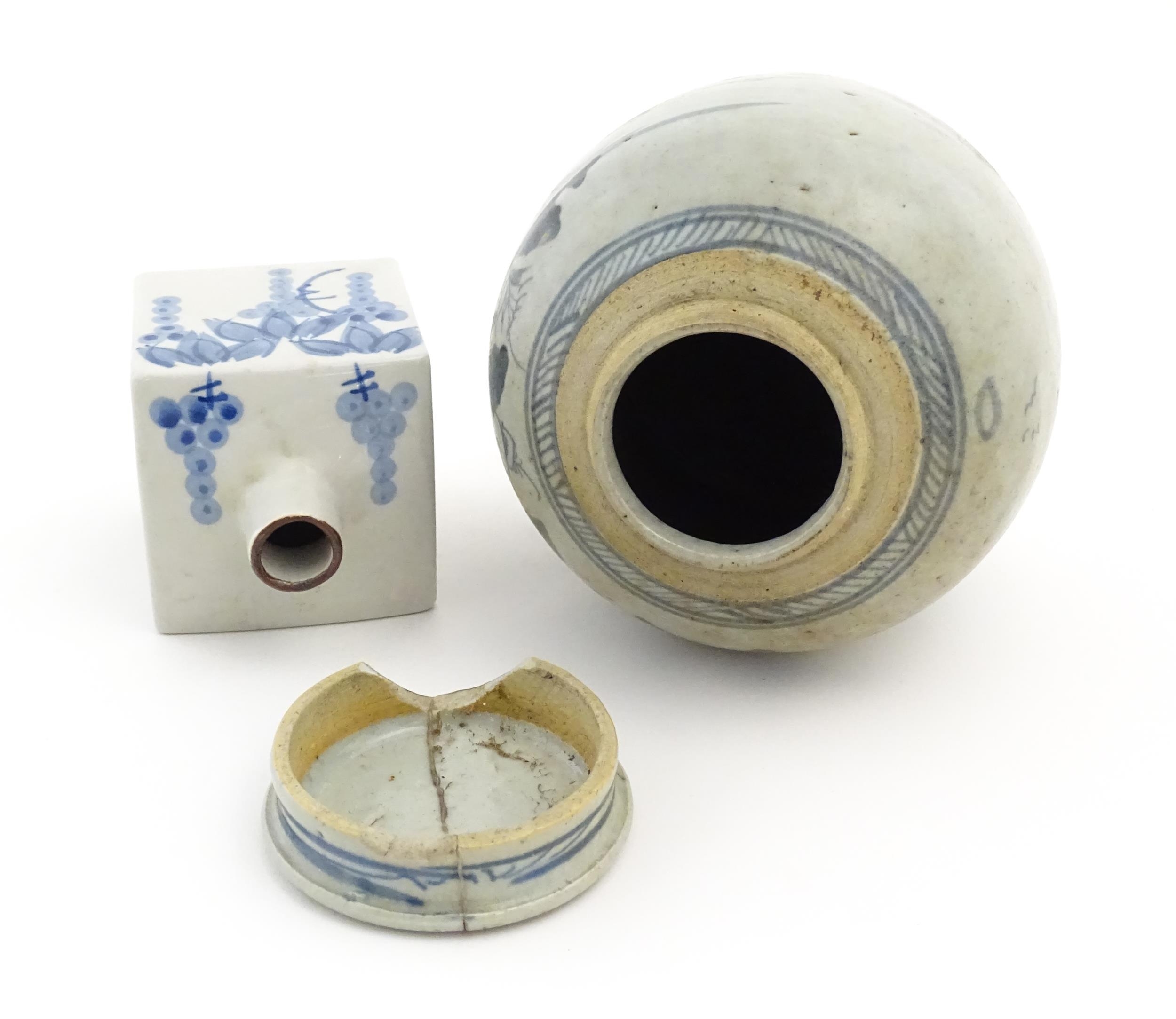 A Chinese blue and white ginger jar and cover with brushwork landscape decoration. Together with a - Image 7 of 7