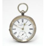 A Swiss .925 silver pocket watch, the white enamel dial with subsidiary seconds dial at 6,