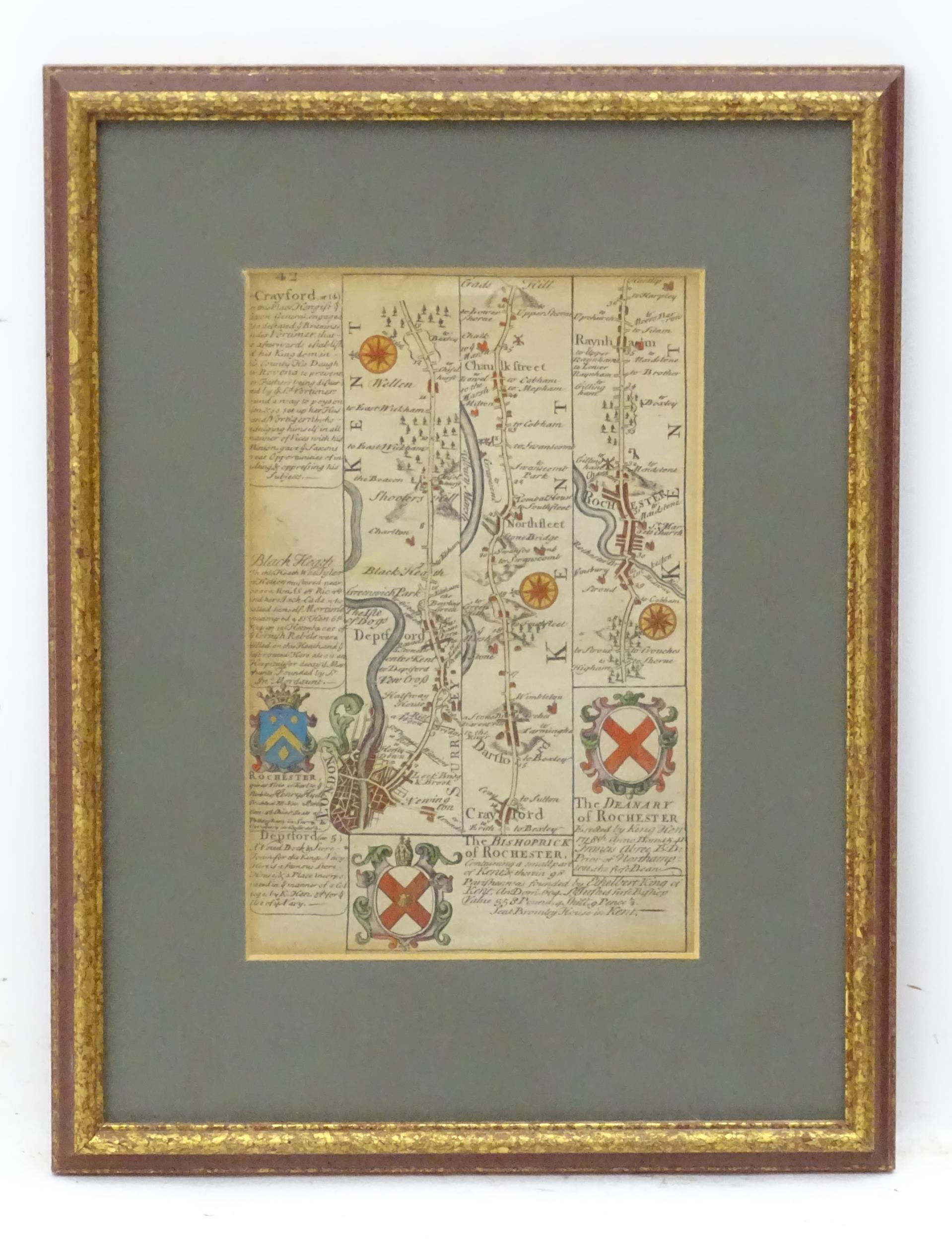 Map: An 18thC engraved strip / road map after John Owen and Emanuel Bowen, showing the road from