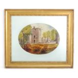 19th century, Oil on board, A wooded landscape with ruins. Indistinctly signed Geo Canile lower