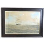 After Schnars Alquist (1855-1939), 20th century, Marine School, Lithograph, A tall ship at sea.