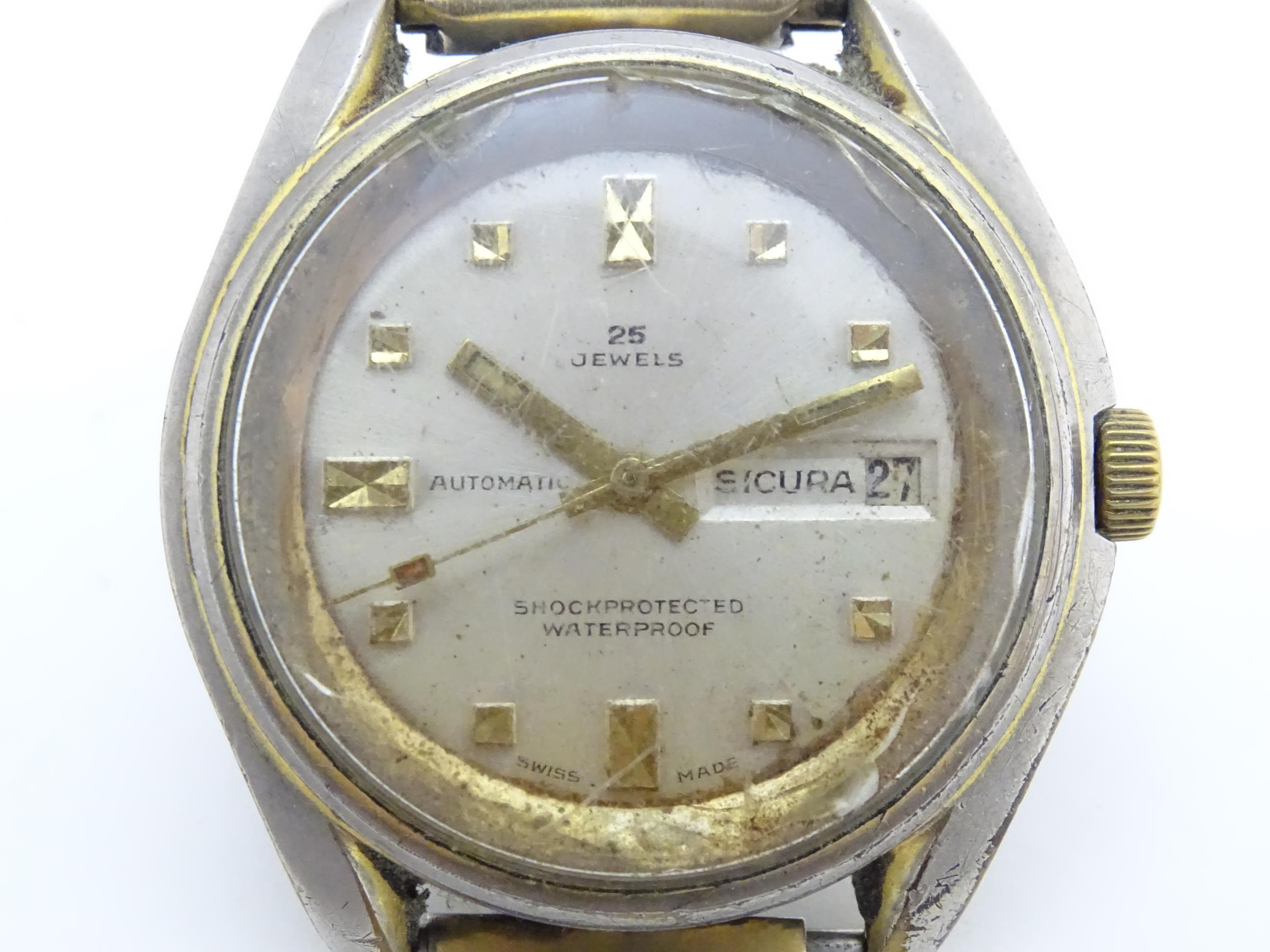 A Sicura Automatic 25 Jewels watch. 1 1/2" wide Please Note - we do not make reference to the - Image 2 of 6