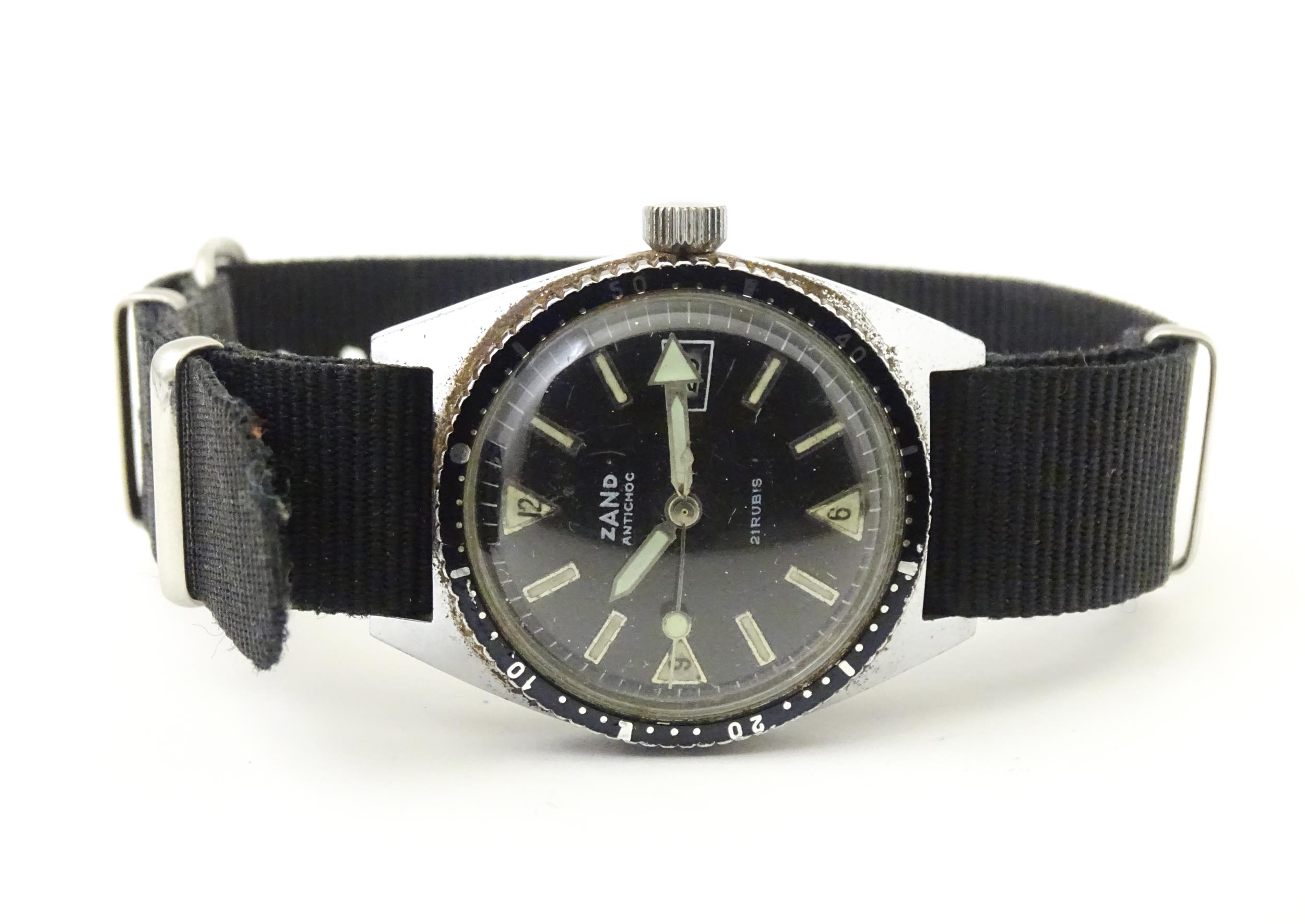 A 1960s steel cased mens divers style watch, the dial signed ' Zand ' , having 21 jewel manual - Image 3 of 6