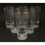 Salviati & Co. Glassware: Six Venetian glass tumblers with pink detail to rims. Approx. 4 3/4"