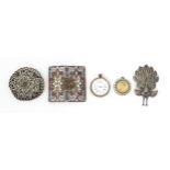 Assorted items to include a vintage Thai Nakon Sterling brooch formed as a peacock with niello