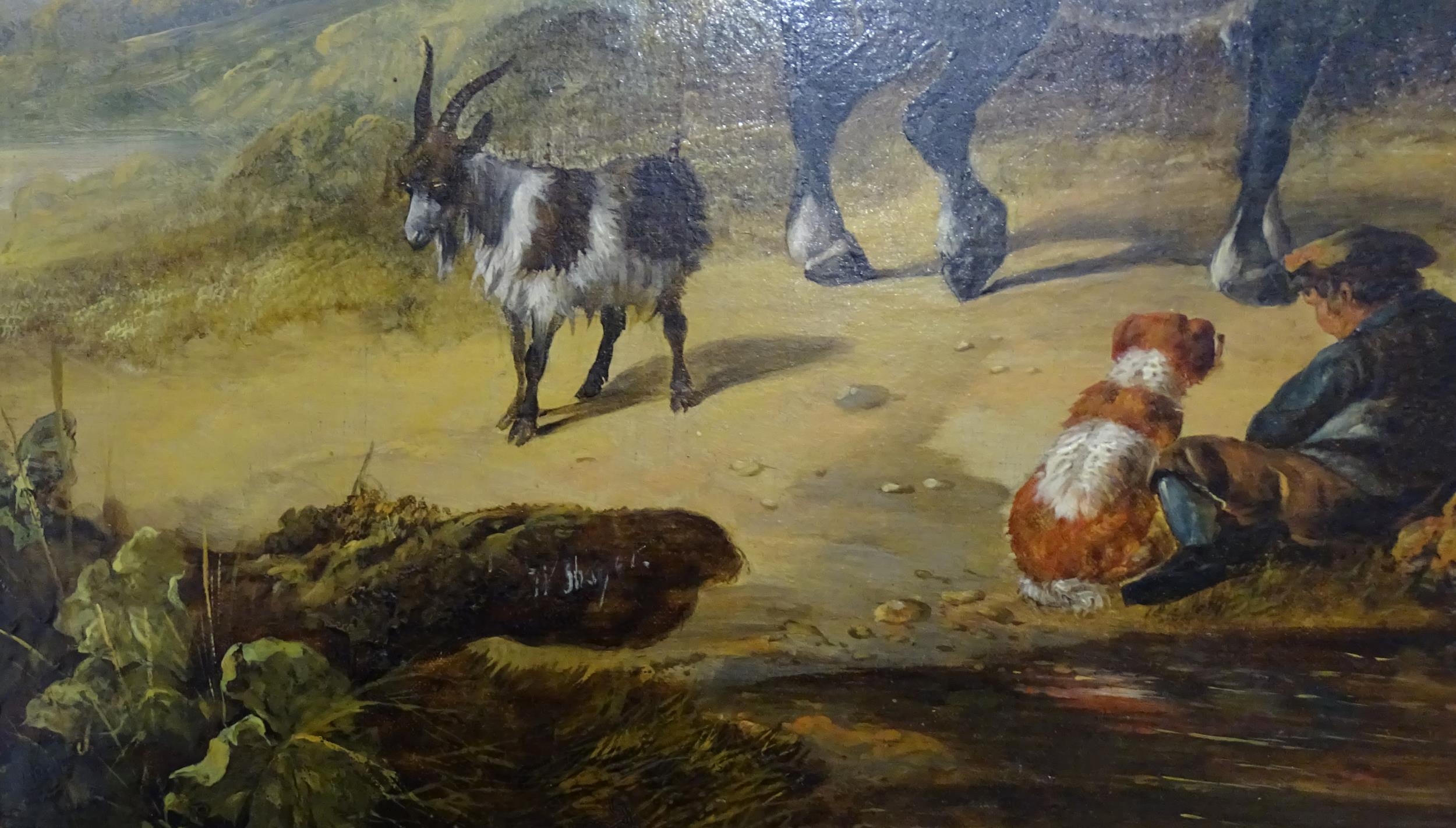 Circle of William Shayer (1787-1879), Oil on canvas, A figure resting in a landscape with dog, horse - Image 4 of 5