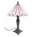 A Tiffany style table lamp with pink leaded glass shade. the whole approx 17" high Please Note -