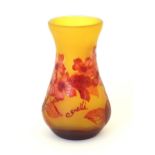 A Galle cameo glass vase with floral detail Approx 5" high Please Note - we do not make reference to