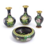 Four items of 20thC Chinese cloisonne ware to include a pair of vases, a bowl and a vase, the