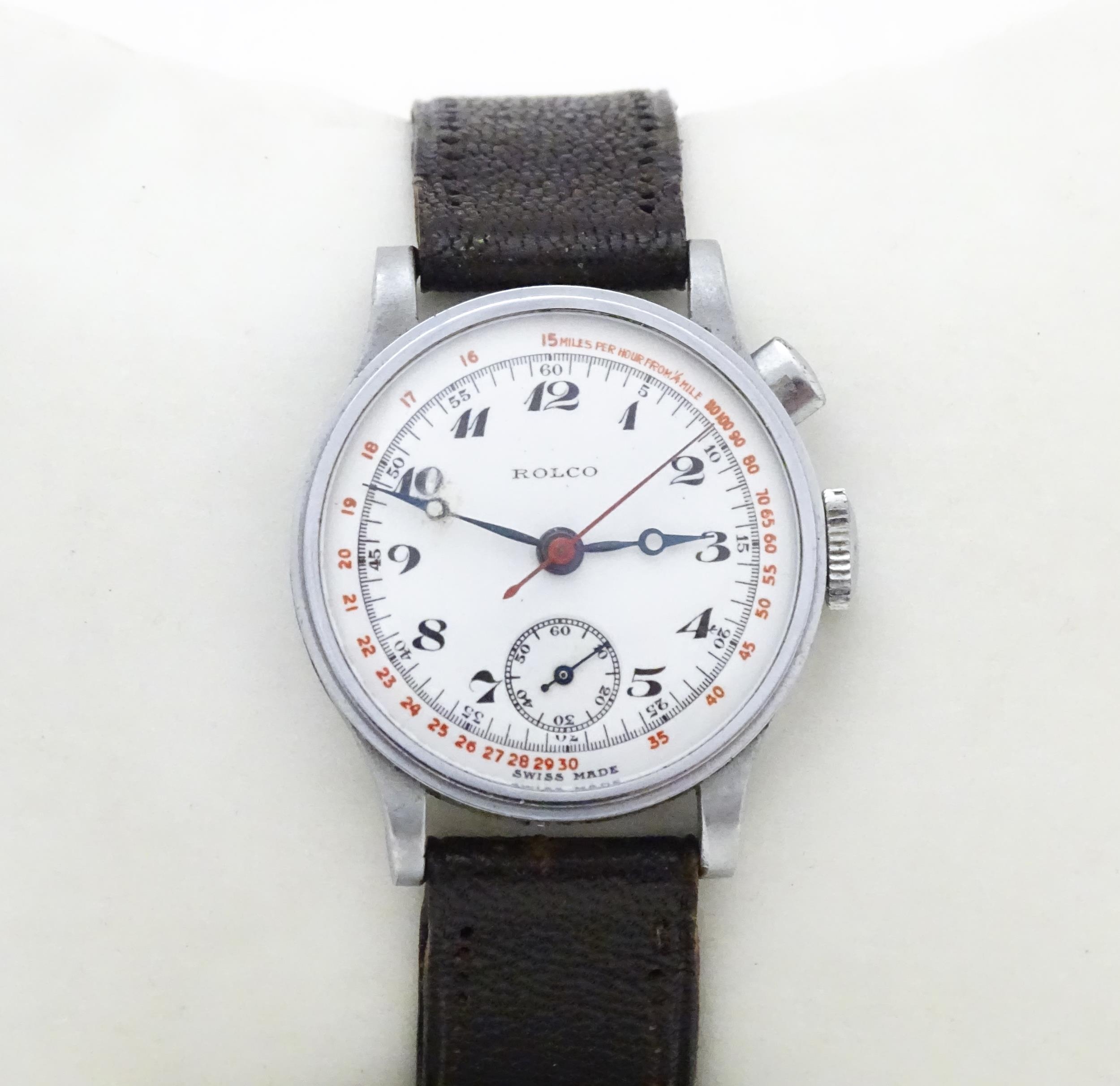 A Rolco wristwatch / chronograph style stopwatch. Watch dial approx. 1" diameter Please Note - we do