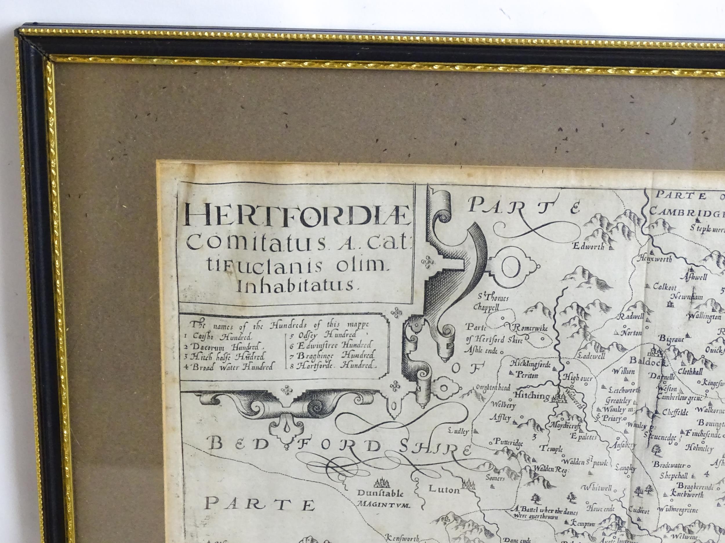 Map: A 16thC map of Hertfordshire (Hertfordiae Comitatus) after William Kip (act. 1598-1635), from - Bild 6 aus 7