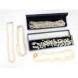 Five various pearl necklaces, to include examples with silver clasps/ (5) Please Note - we do not