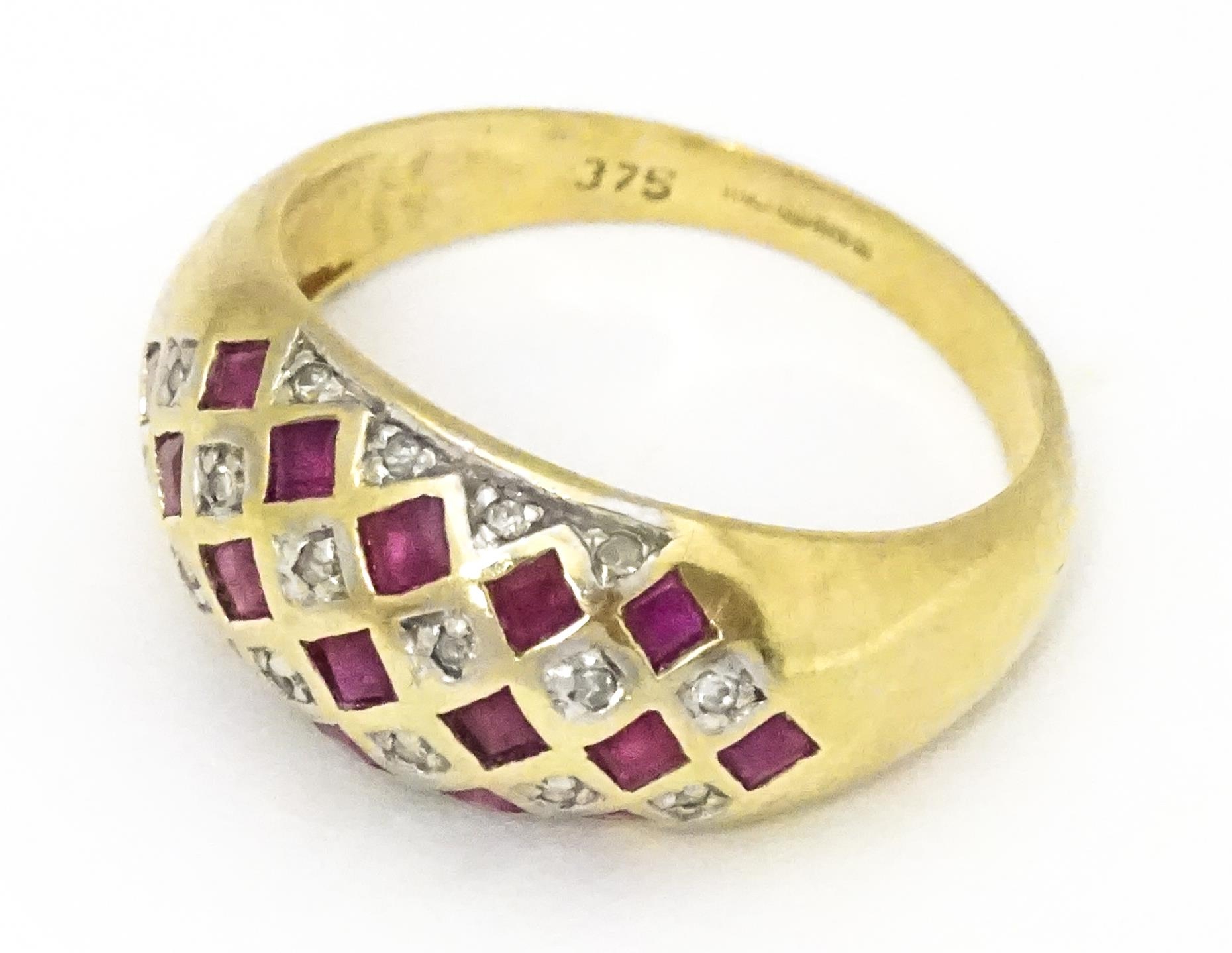 A 9ct gold ring set with rubies and diamonds. Ring size approx L 1/2 Please Note - we do not make - Image 2 of 7