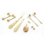 Assorted gold and yellow metal including a 9ct pendant locket and earrings. Please Note - we do