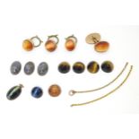Assorted studs etc set with tigers eye together with loose tigers , cats eye, gold stone etc