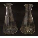 Two 20thC glass carafes, one with etched George V royal cypher, the other Edward VII cypher. The