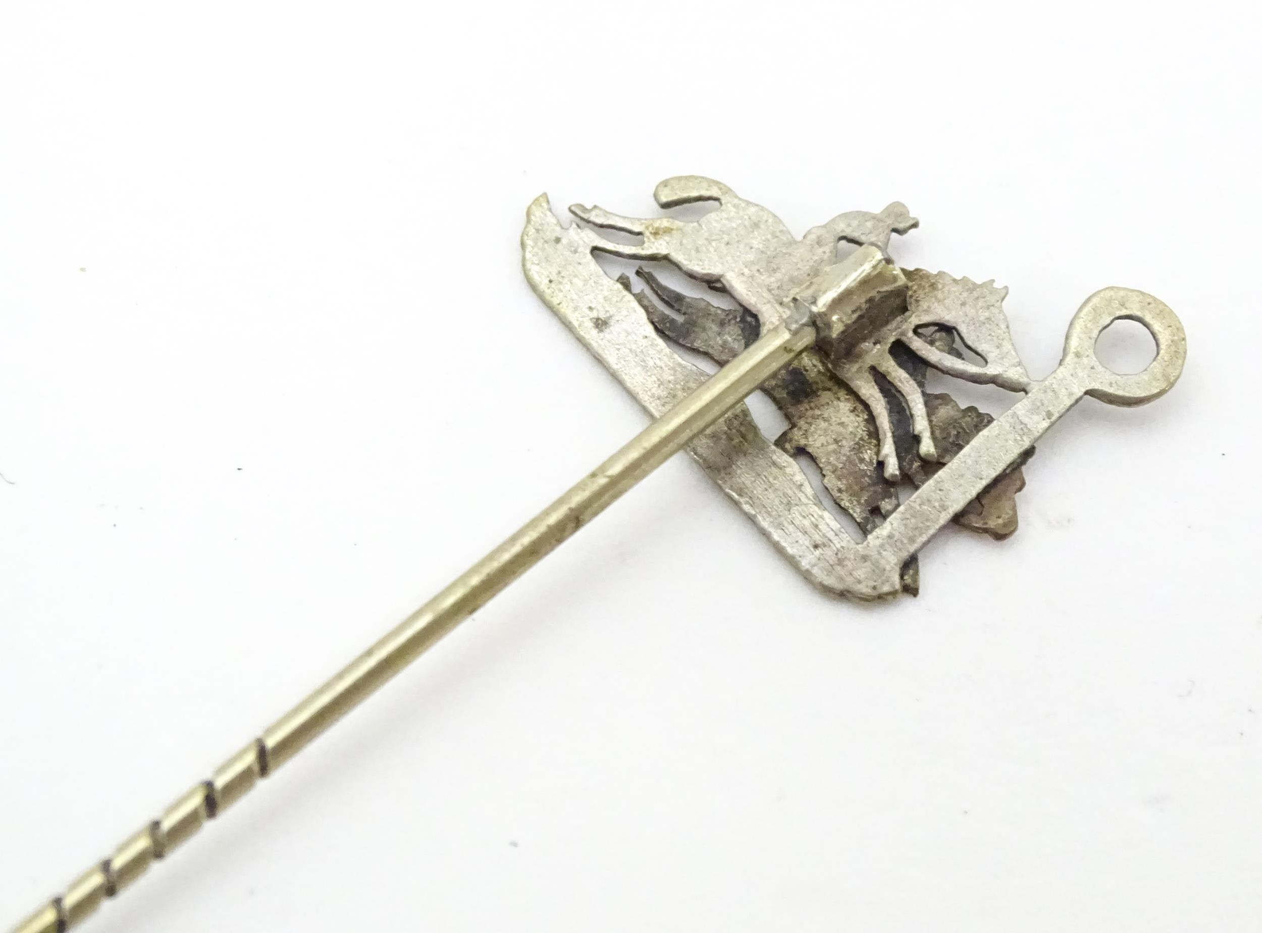 Five assorted yellow and white metal stick pins to include two decorated with stag head detail, - Image 11 of 11