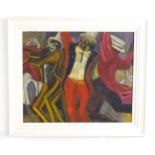 20th century, Oil on canvas, Jazz Dancers, Abstract figures dancing. Approx. 19 3/4" x 23 3/4"