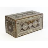 A 19thC Indian box with intricately inlaid mother of pearl / abalone shell decoration, a carved