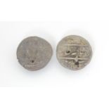 Two studs formed from Indian style coins, possibly Sikh Empire. Approx 3/4" wide (2) Please Note -