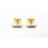 A pair of Astley Clarke 925 silver gilt stud earrings with blue enamel detail. Approx. 1/4" wide