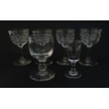 6 assorted 19thC and later pedestal drinking glasses, some with engraved fern decoration. The