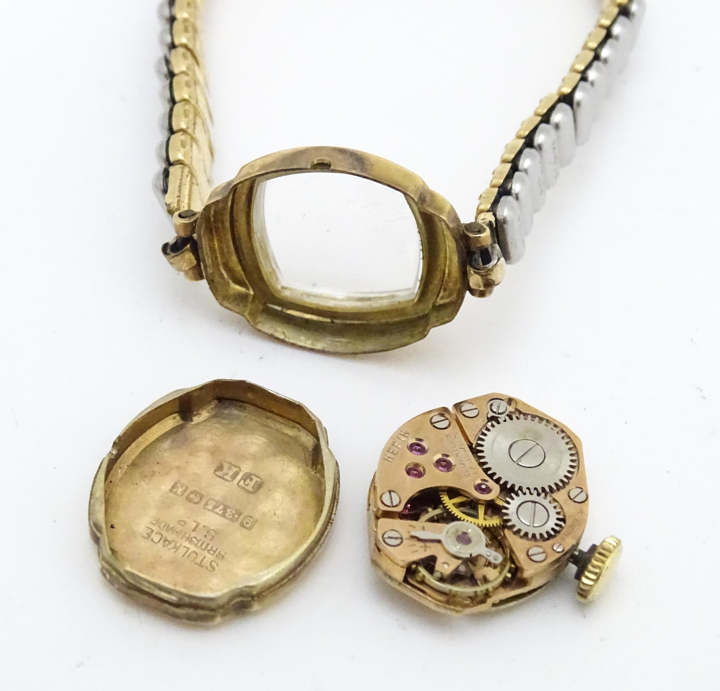 Three 9ct gold cases ladies wristwatches, to include a Hefik wrist watch with 9ct gold strap, - Image 10 of 14