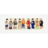 Nine Chinese paper and fabric dolls with painted and embroidered detail. Each approx. 6 1/4" high