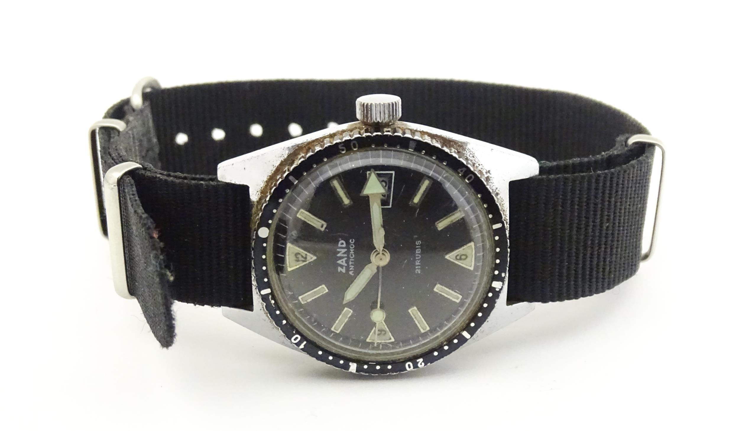 A 1960s steel cased mens divers style watch, the dial signed ' Zand ' , having 21 jewel manual - Image 4 of 6