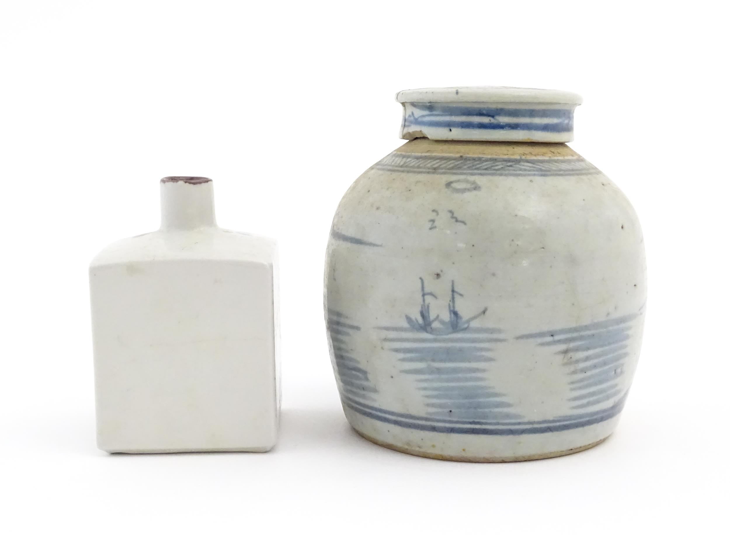 A Chinese blue and white ginger jar and cover with brushwork landscape decoration. Together with a - Image 4 of 7