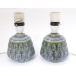 A pair of retro ceramic table lamps with a mottled green glaze detail. Approx. 6" high (2) Please